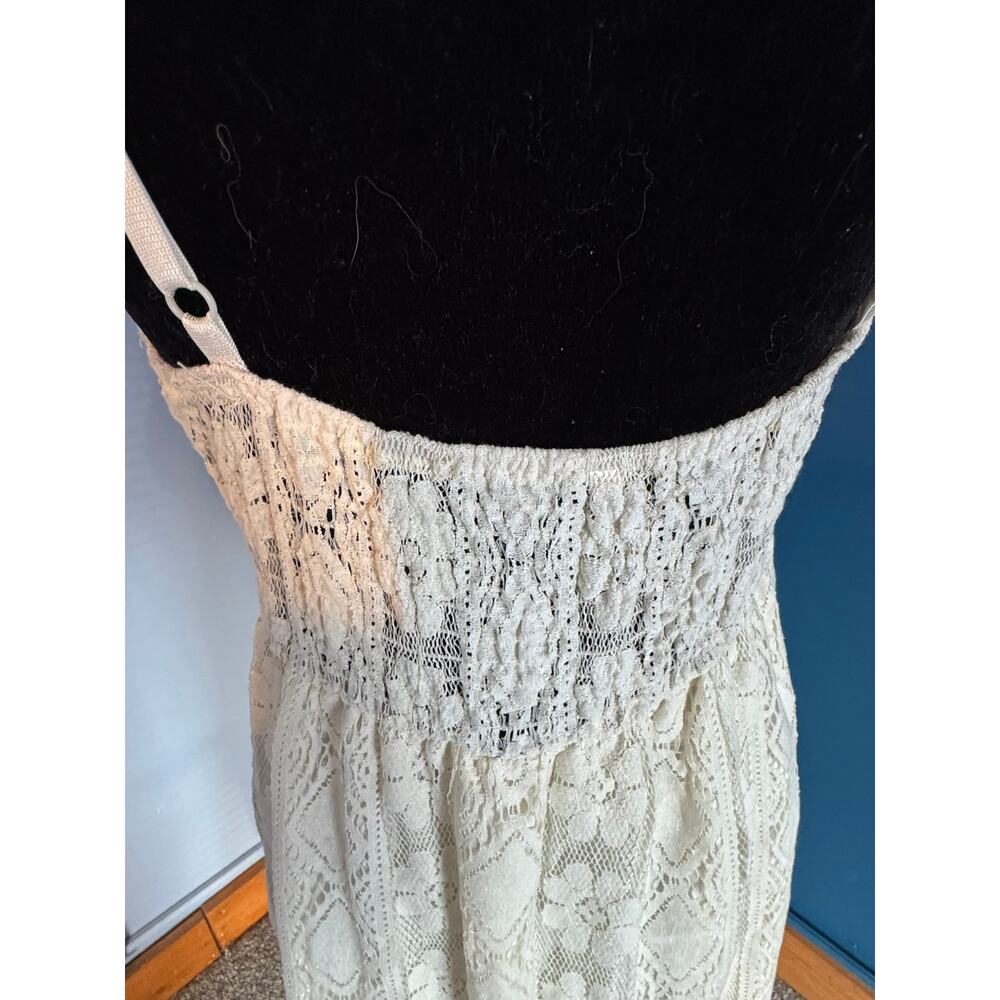 Cream Boho Lace Tassel Maxi Dress Crochet Cottagecore Dress Coquette Dress - Picture 10 of 13